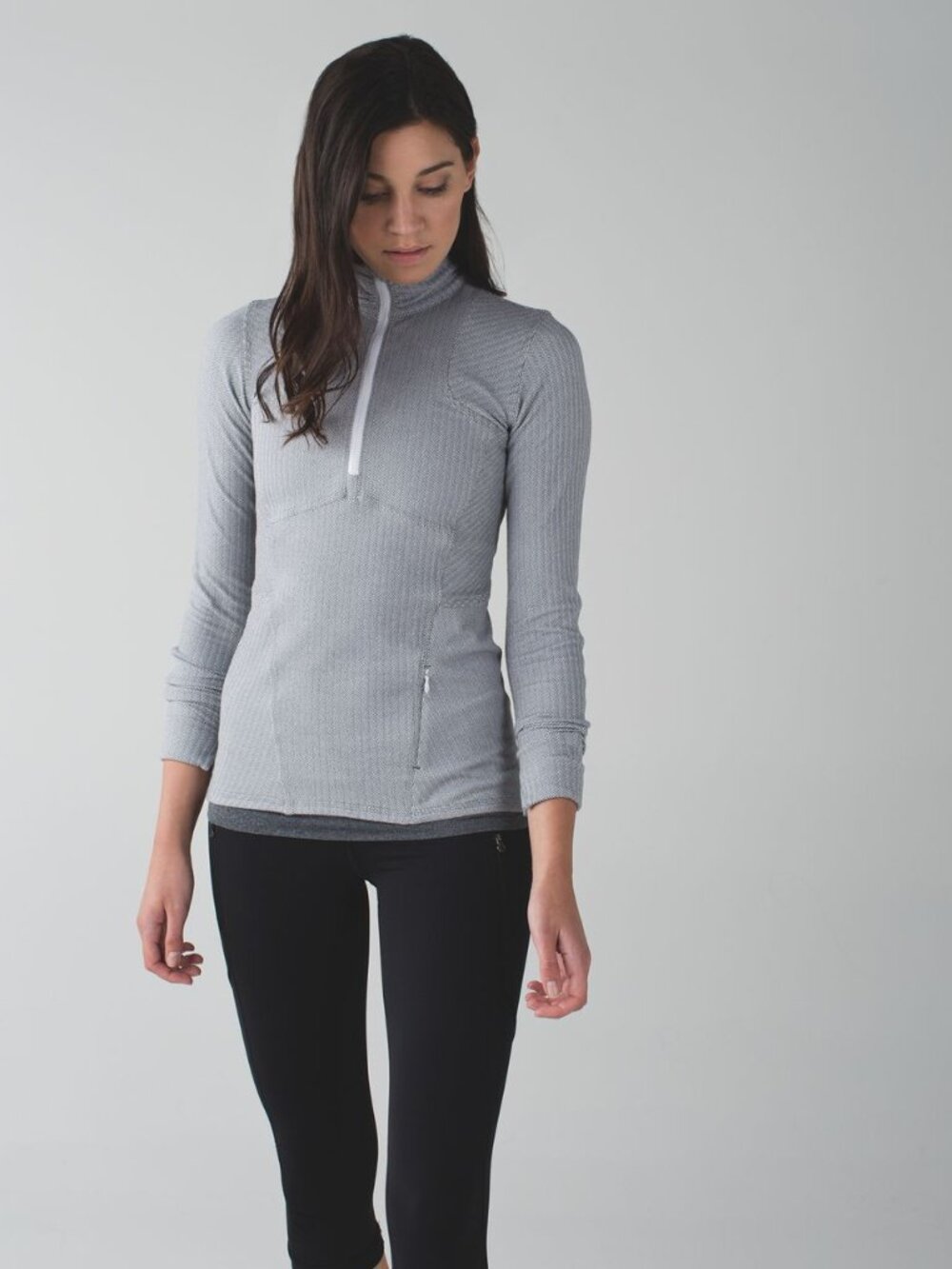 Lululemon Kanto Catch Me 1/2 Zip Heathered Herringbone Heathered White Slate